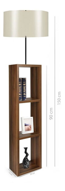 Stojanová lampa s policemi Astaresta 5 (krémová + tmavé dřevo)