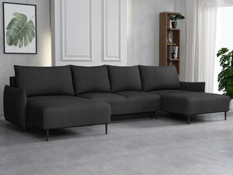 Rohová sedačka U Welenora U (černá) (s úl. prostorem)