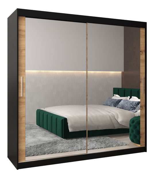 Šatní skříň 200 cm Toki 3 (Černá matná + Dub artisan)