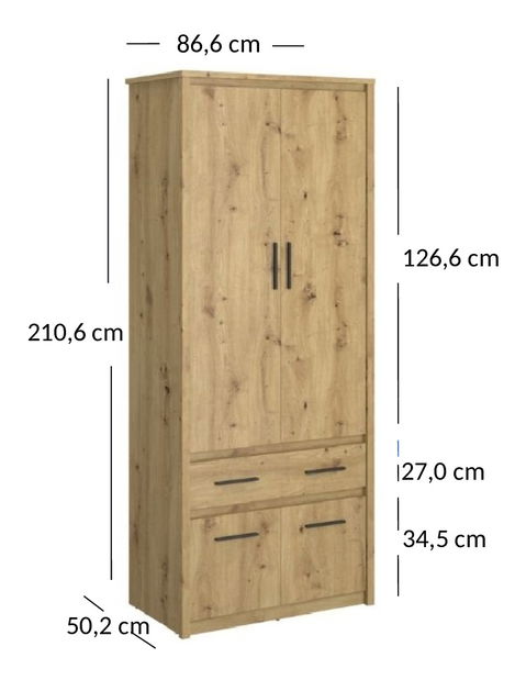 Šatní skříň Andra 4D1S/40 (dub artisan)