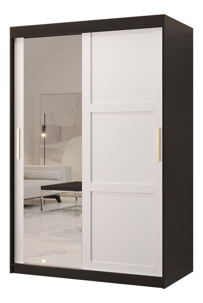 Šatní skříň Riven 2 120 (černá matná + bílá matná) (se zrcadlem)