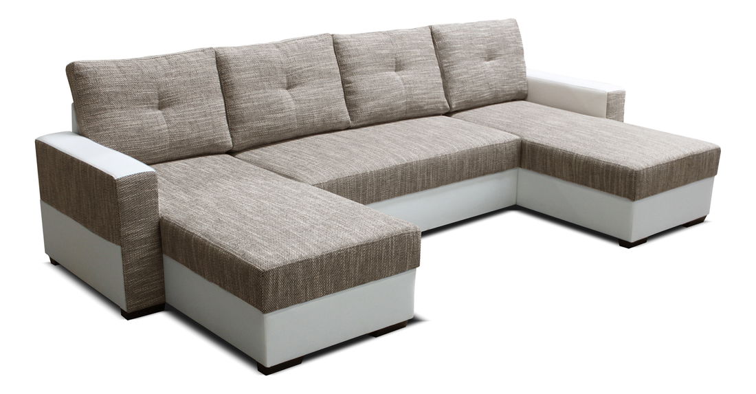 Rohová sedací souprava U Arenna L+2+L (s taburetem) (béžová + bílá) (L)