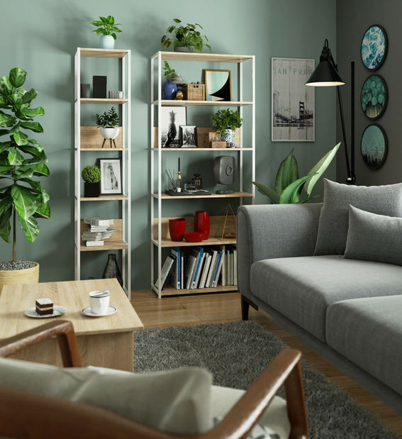 Regál Loriana (bílá + dub sonoma)