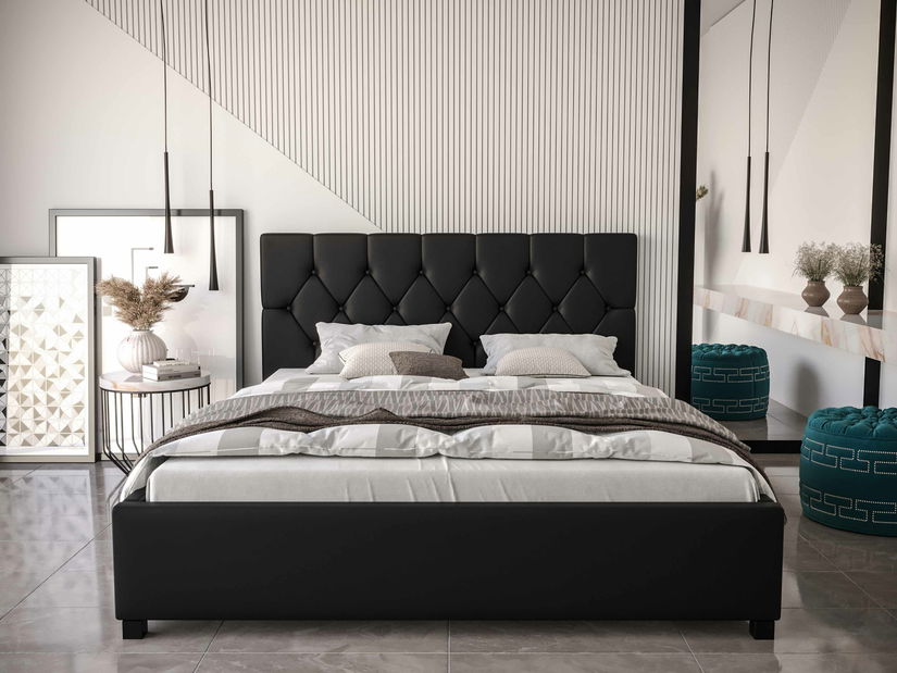 Manželská postel 160 cm Sylvie (černá) (s roštem a úložným prostorem)