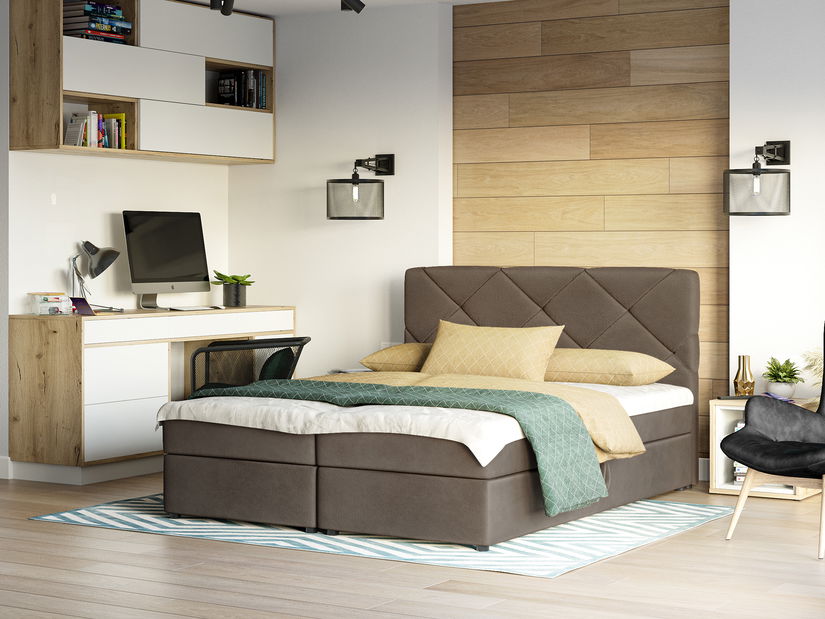 Boxspring postel 160x200 cm Karum Comfort (světlohnědá) (s roštem a matrací)