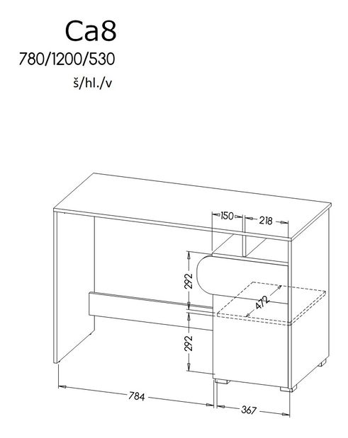 Psací stůl typ CA8 Caryl (světlý grafit + lesklá bílá + dub nash)