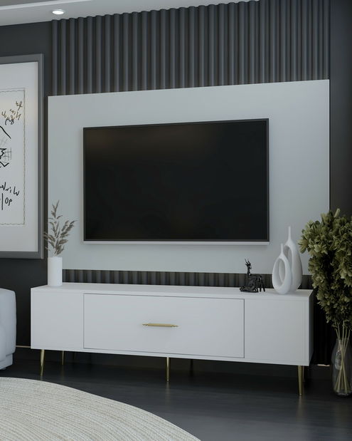 TV stolek/skříňka Dekondino (bílá + zlatá)