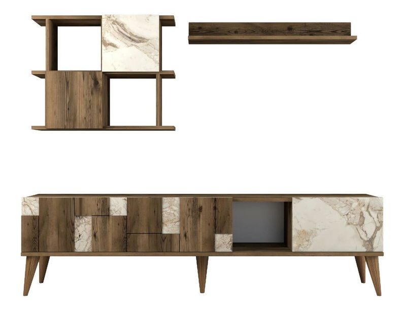 Obývací stěna Madryt (bílá + ořech)