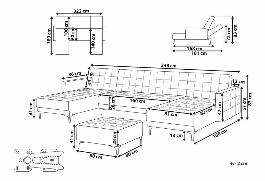 Rohová sedací souprava s taburetkou U Aberde (sametová zelená)