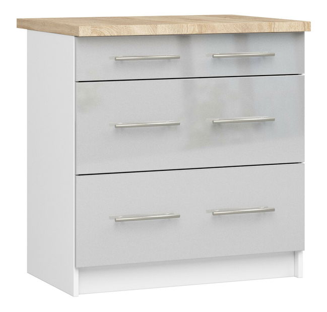 Dolní kuchyňská skříňka Ozara S80 3SZ (bílá + metalický lesk)