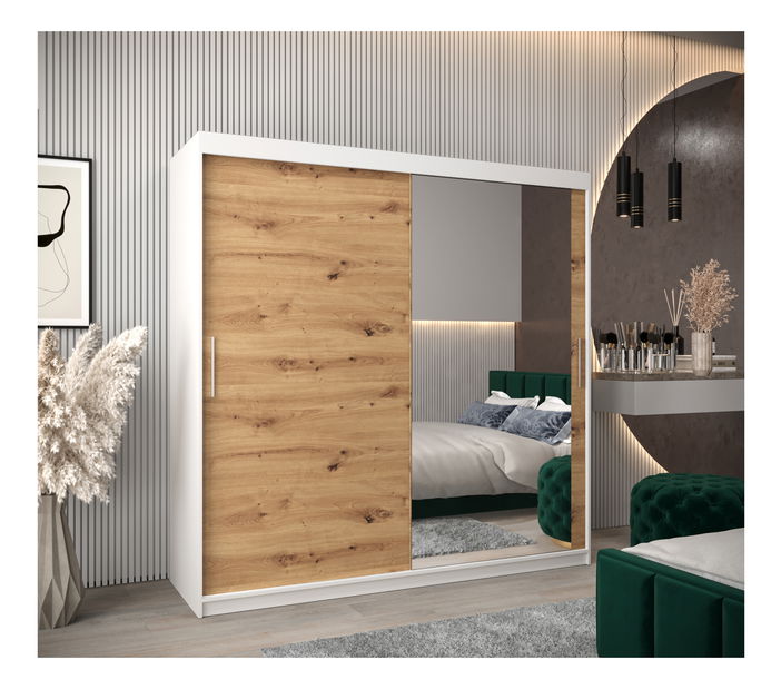 Šatní skříň 200 cm Toki 2 (Bílá matná + Dub artisan)