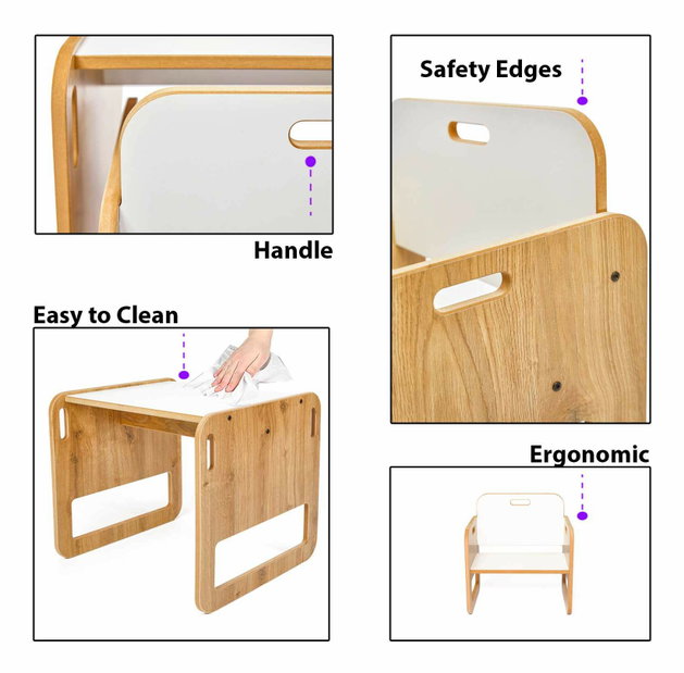  Set dětský stolek a židle Spaxie 2 (bílá + naturální)
