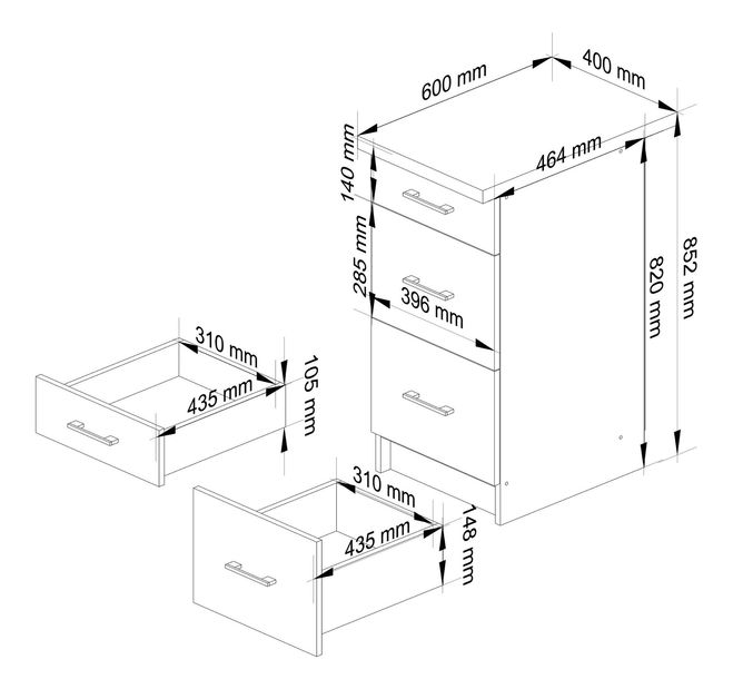 Spodní kuchyňská skříňka Organo 40 3S (bílá + beton)