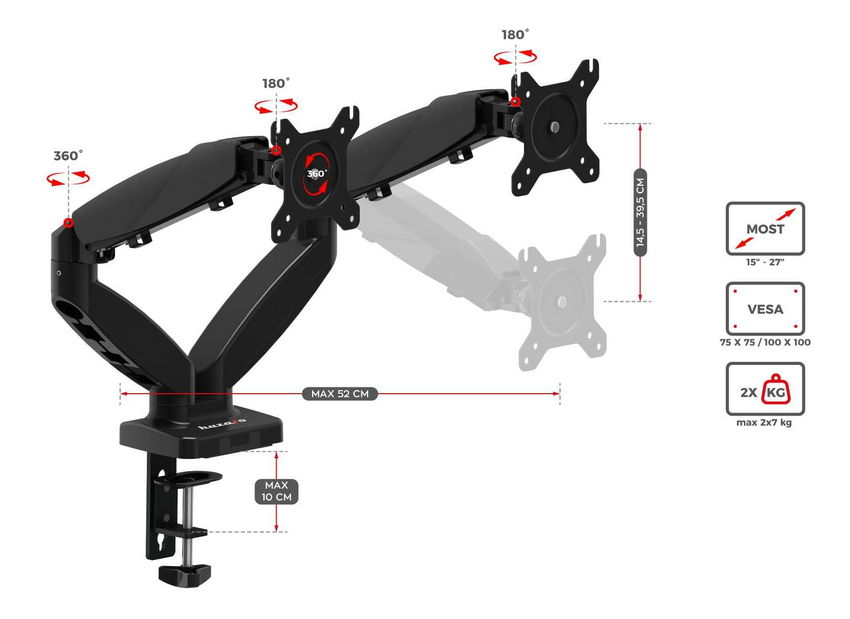 Otočný držák na monitory Monarch 2 (černá)