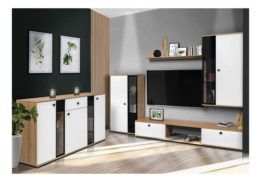 Obývací stěna Saul (bílá + dub artisan) (bez osvětlení)