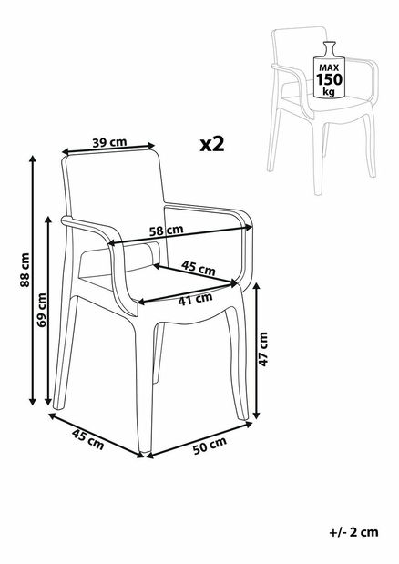 Set 2 ks jídelních židlí Kenza (průhledná)