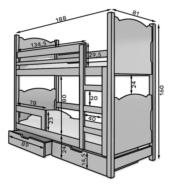 Patrová dětská postel 180x75 cm Marryann (s roštem a matrací) (borovice + oranžová)