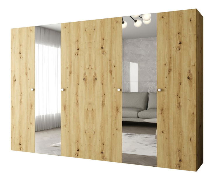 Šatní skříň 300 cm Parna 2 (dub artisan + stříbrná)