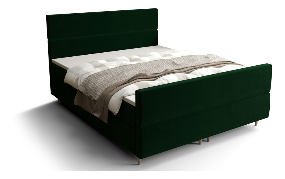 Manželská postel Boxspring 160 cm Flu Plus Comfort (tmavě zelená) (s matrací a úložným prostorem)