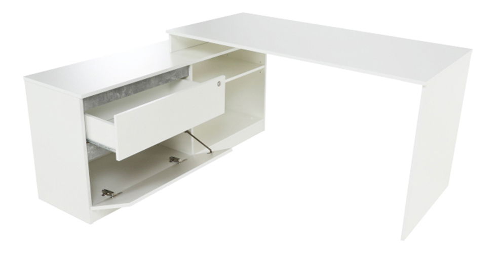 Rohový PC stolek Bill (bílá + beton)