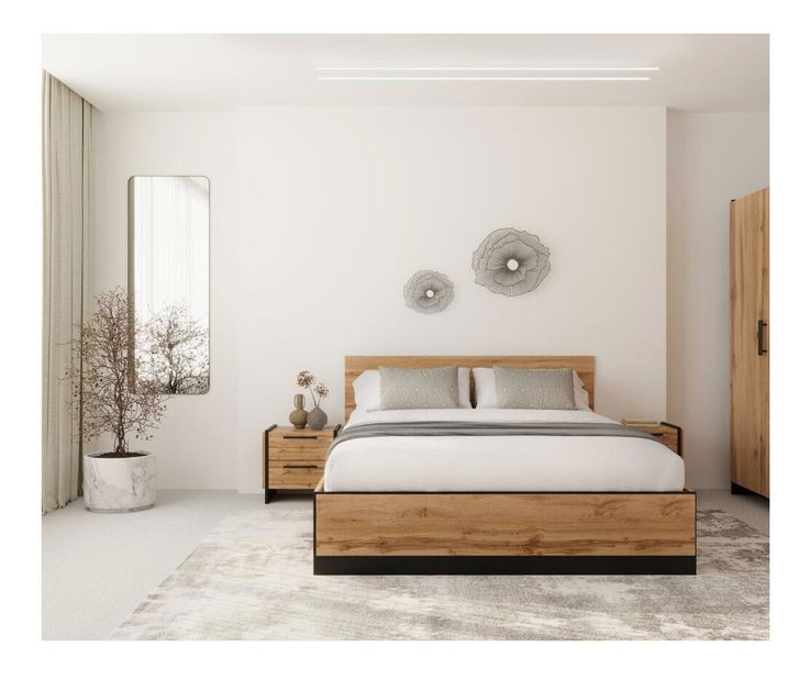 Manželská postel 160 cm Adivinaba (dub wotan + černá)