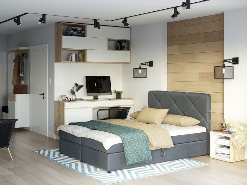 Boxspring postel 140x200 cm Karum Comfort (tmavě šedá) (s roštem a matrací)