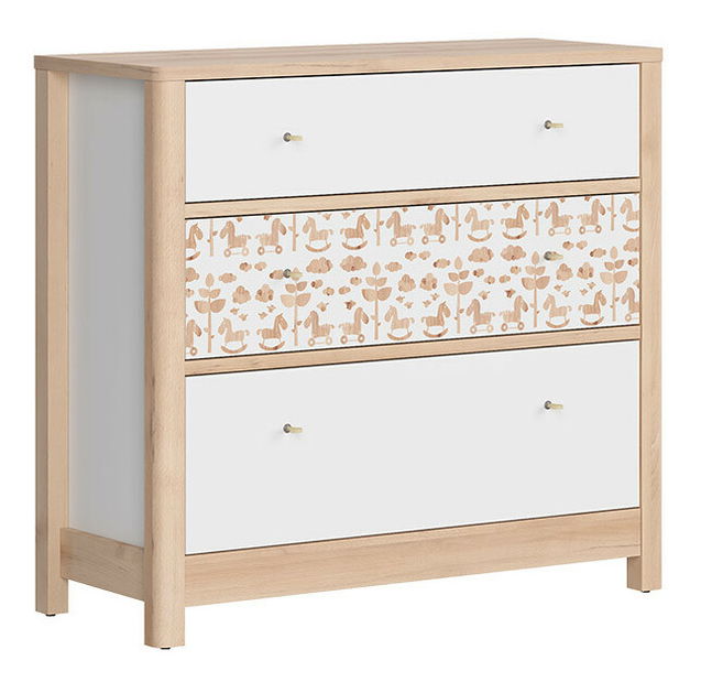 Komoda BRW Timon KOM3S (buk iconic + bílá + koníky + bílá)