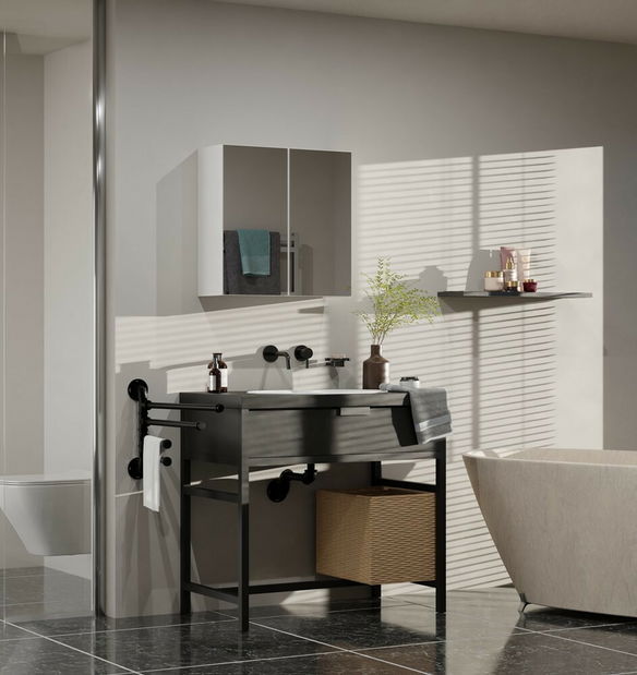 Závěsná koupelnová skříňka Perdieron 4 (bílá) (se zrcadlem)