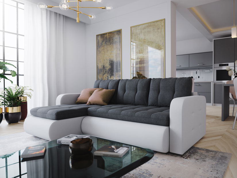 Rohová sedací souprava Vergil (bílá + šedá) (L)
