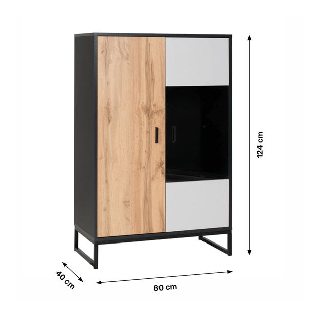 Kombinovaná komoda typ 4 Marlana (černá + dub wotan + šedá)