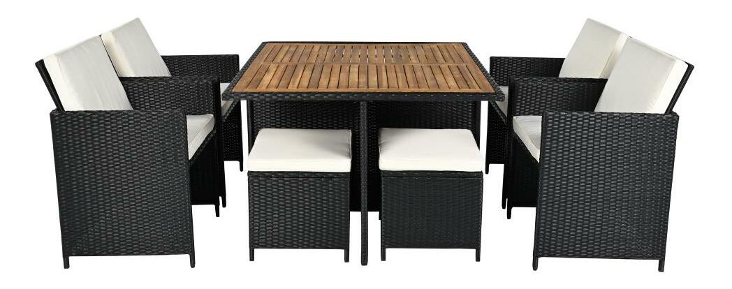 Zahradní ratanový set Milford (černá + krémová + přírodní)