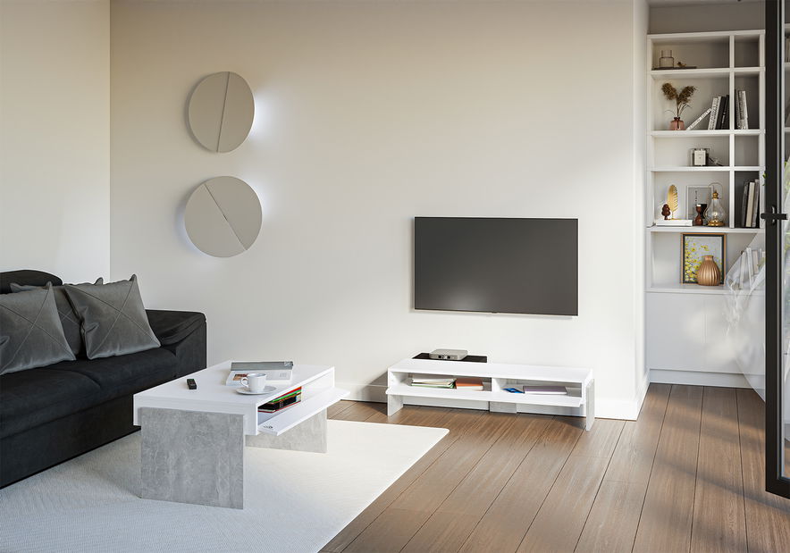 TV stolek Zantra (bílá + kámen)