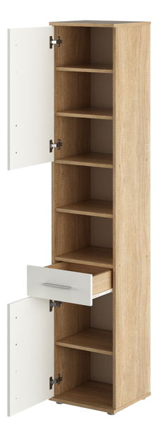 Vysoká koupelnová skříňka Leah 05 (dub sonoma + bílá matná)