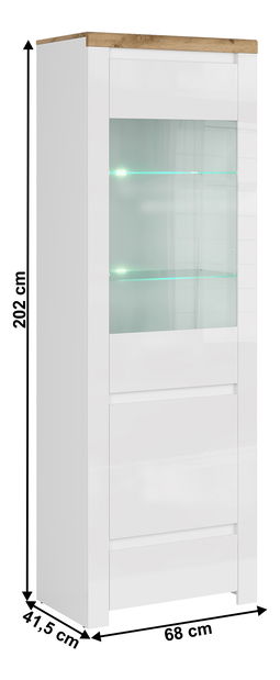 Vitrína Vilgi 1D1W1S (lesk bílý + dub wotan)