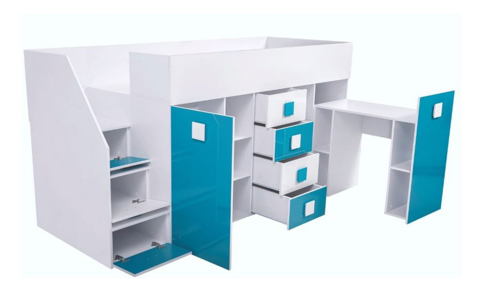 Dětská kombinovaná postel 90 cm Toreno 3 (bílá + bílý lesk + černý lesk) (L)