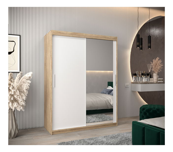 Šatní skříň 150 cm Toki 2 (Dub sonoma + Bílá matná)