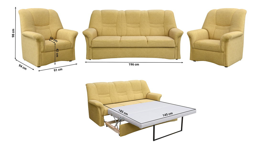 Rozkládací sedací souprava 3+1+1 Aduna (žlutá)