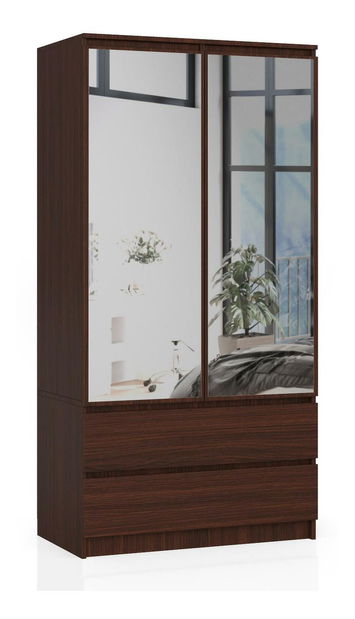 Šatní skříň Safwan II (wenge) (se zrcadlem)