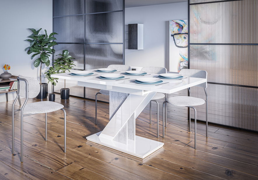 Jídelní stůl Mevenis (lesk bílý + kámen) (pro 4 až 6 osob)