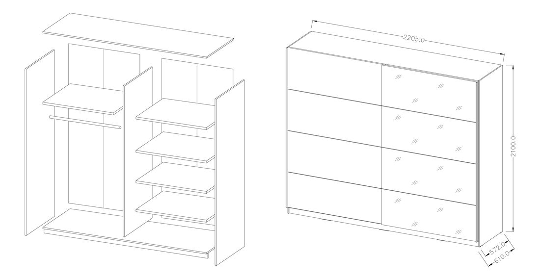 Šatní skříň Benson Typ 58 (bílá + zrcadlo)
