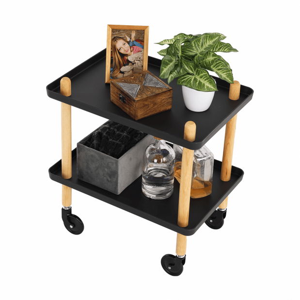 Servírovací vozík Ponteo (černá + přírodní)