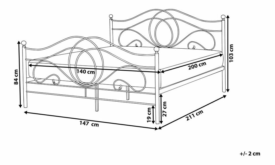Manželská postel 140 cm Lyrza (bílá)
