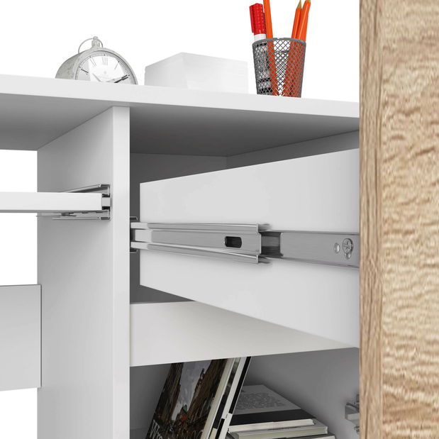 PC stůl Pobfenileno (bílá + dub sonoma)