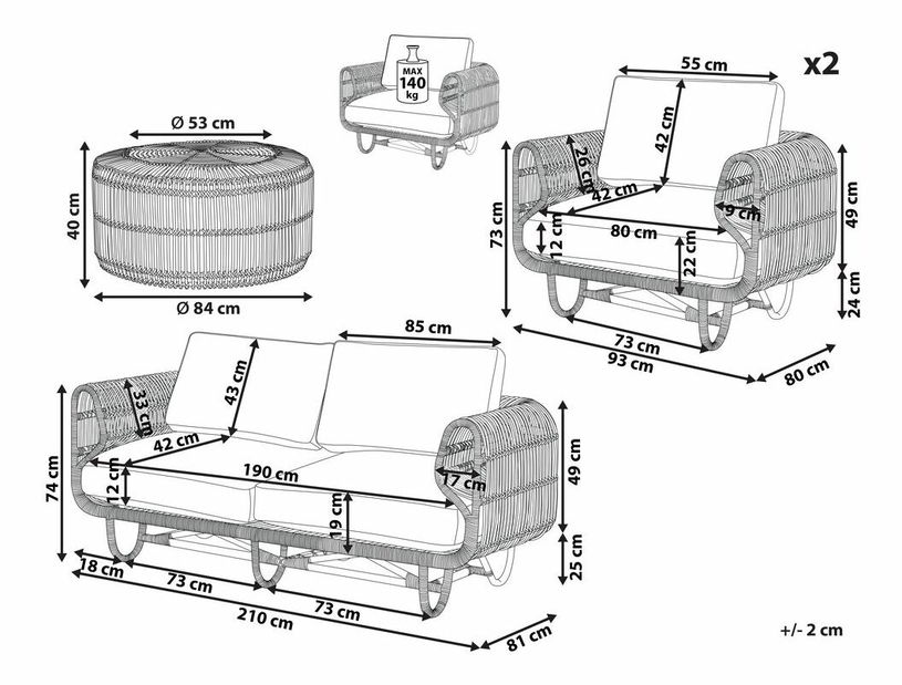 Zahradní sedací souprava DALCA/LINTO (světle) (pro 4 osoby)
