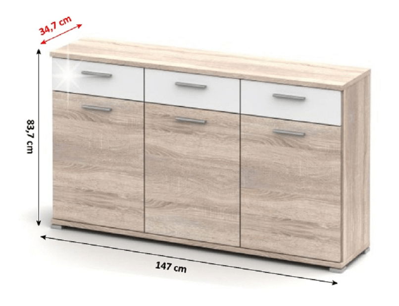 Komoda Rosenea Typ 2 dub sonoma + lesk vysoký bílý