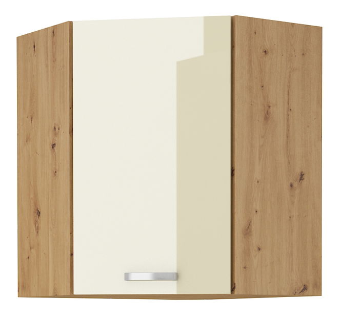 Rohová horní kuchyňská skříňka Arryn 58x58 GN-72 1F (dub artisan + lesk krémový)