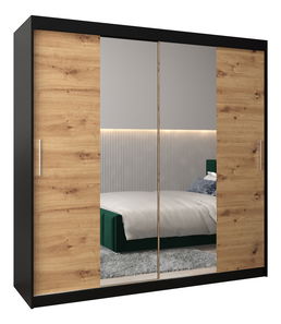 Šatní skříň 200 cm Toki 1 (Černá matná + Dub artisan)