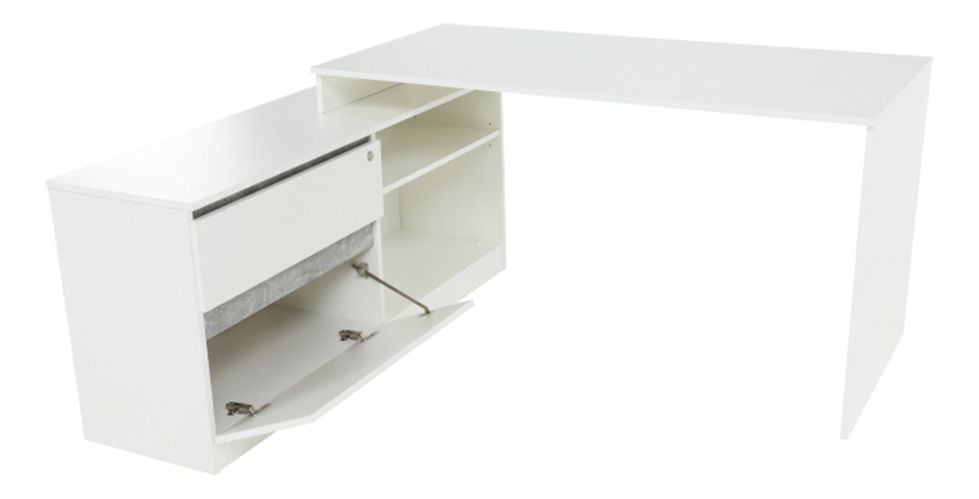 Rohový PC stolek Bill (bílá + beton)
