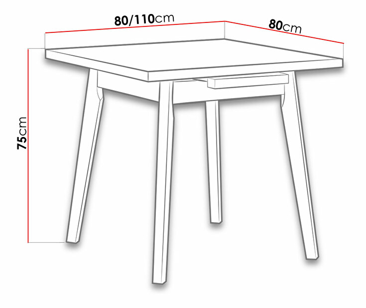 Rozkládací čtvercový stůl Harry 80 x 80+110 IL (sonoma L) (černá)