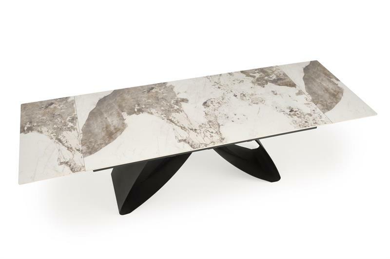 Jídelní stůl Hillary (béžovobílý mramor + černá) (pro 8 a více osob)